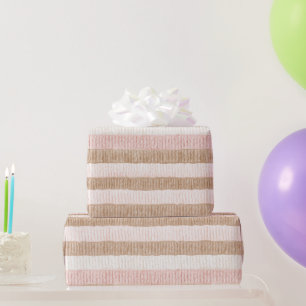 Papier Cadeau Anniversaire Rayures Crème Rose Tan