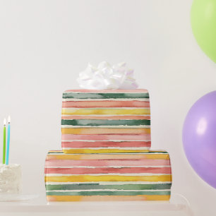 Papier Cadeau Anniversaire Rayures Fruitées Rose Orange Vert Bai