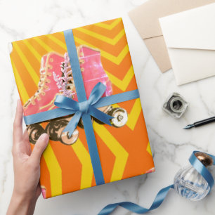 Papier Cadeau Anniversaire Retro Roller Patinage Orange Sunbeam