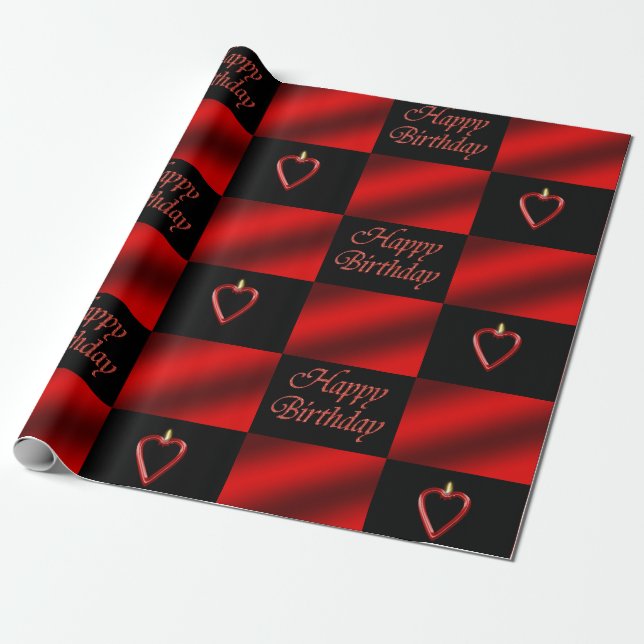 Papier Cadeau Anniversaire romantique et joyeux Coeur rouge et n (Déroulé)