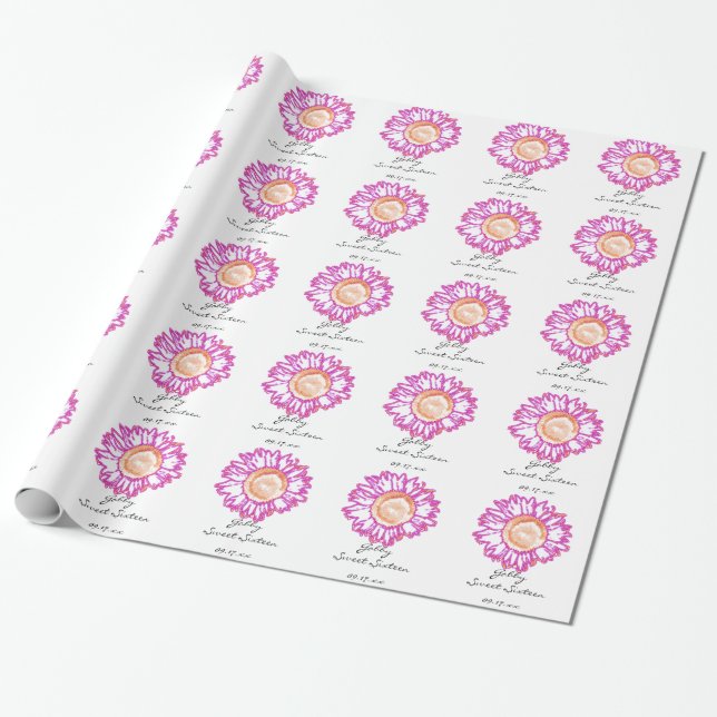 Papier Cadeau Anniversaire rose au néon du bonbon 16 à tournesol (Déroulé)
