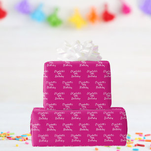 Papier Cadeau Anniversaire rose blanc nom fille