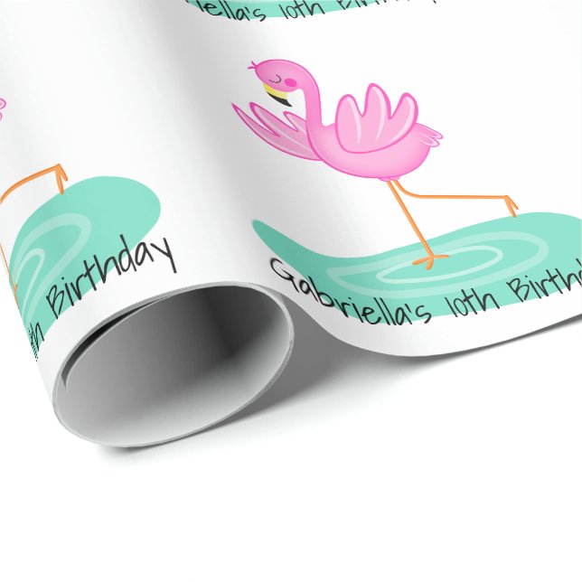 Papier Cadeau Anniversaire rose de Flamant rose d'amusement (Coin rond)