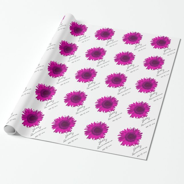 Papier Cadeau Anniversaire rose de Quinceanera de tournesol (Déroulé)