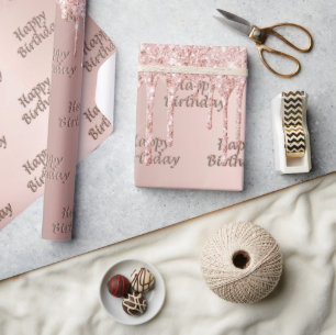 Papier Cadeau Anniversaire rose gouttes d'or rose