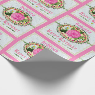 Papier Cadeau Anniversaire Salutation Ajouter un nom Rose