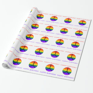 Papier Cadeau Anniversaire Signe-Heureux de paix d'arc-en-ciel