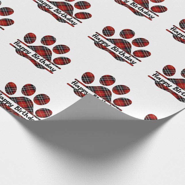Papier Cadeau Anniversaire Tartan Plaid Empreinte de patte Sur B (Coin)