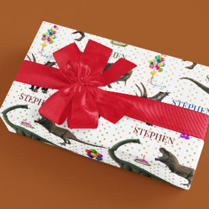 Papier Cadeau Anniversaire Tyrannosaurus Dinosaure nom personnal