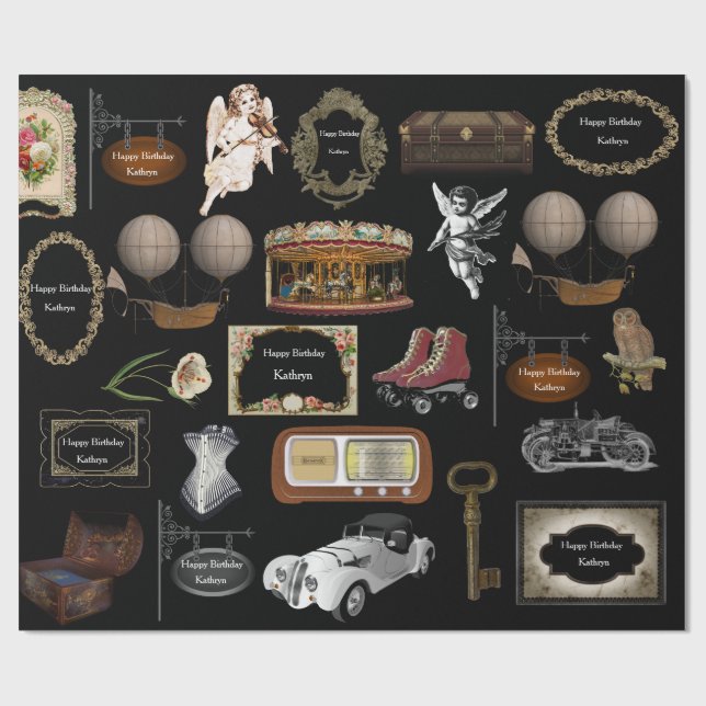 Papier Cadeau Anniversaire Vintage personnalisé (Plat)
