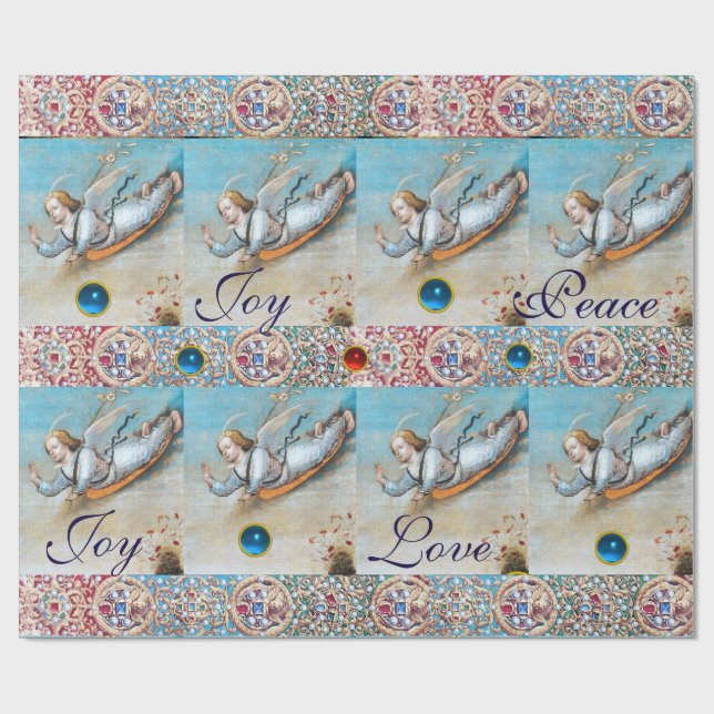 Papier Cadeau ANNONCIATION VOL ANGEL ROUGE BLEU GEMSTONES Xmas (Plat)