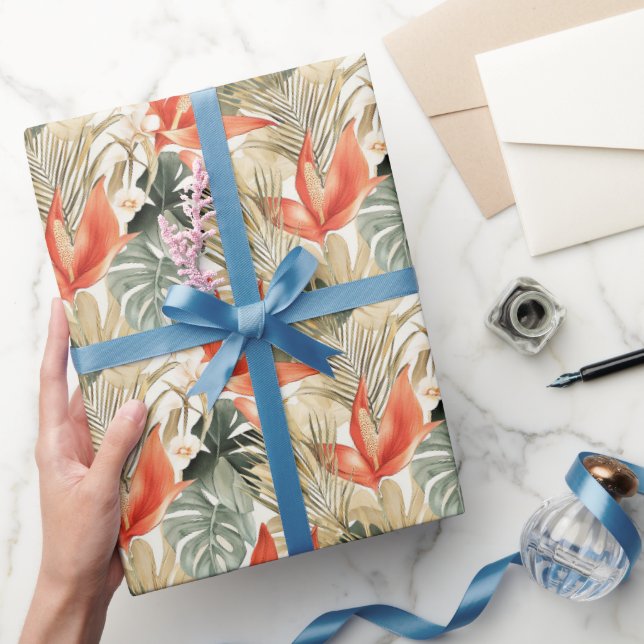 Papier Cadeau Anthurium Floral Orange Tropical Fête de Mariage (Cadeaux)