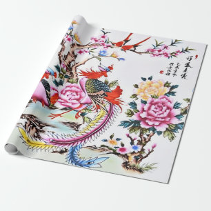 Papier Cadeau Antique chinois Floral Birds Chinoiserie Découpage