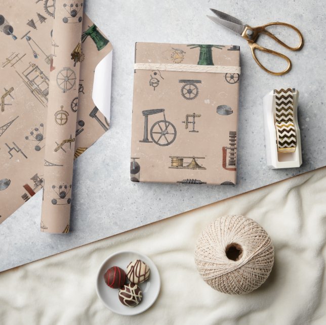 Papier Cadeau Antique Ingénierie Mécanique Motif scientifique (Artisanat)