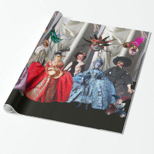 PAPIER CADEAU ANTIQUE ITALIENNE PUPPETS ET MASQUES MASQUERADE PA