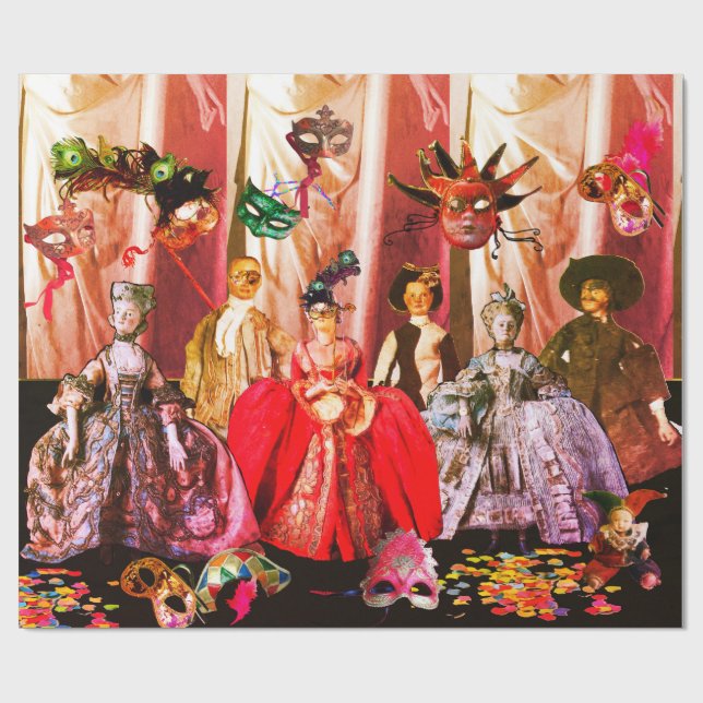 PAPIER CADEAU ANTIQUE ITALIENNE PUPPETS ET MASQUES MASQUERADE PA (Plat)