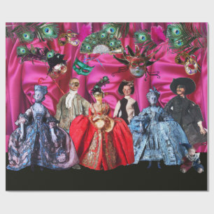 PAPIER CADEAU ANTIQUE ITALIENNE PUPPETS ET MASQUES MASQUERADE PA