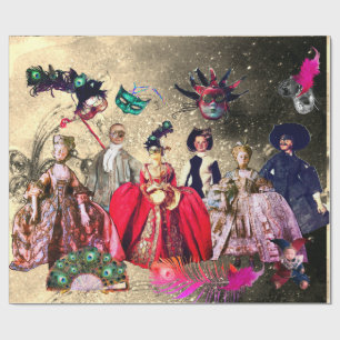 PAPIER CADEAU ANTIQUE ITALIENNE PUPPETS ET MASQUES MASQUERADE PA