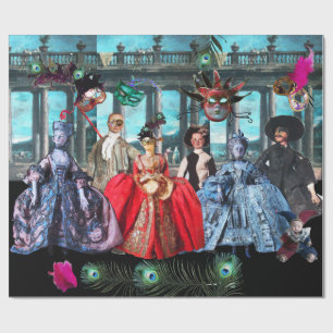 PAPIER CADEAU ANTIQUE ITALIENNE PUPPETS ET MASQUES MASQUERADE PA