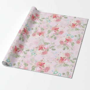 Papier Cadeau Antique Nostalgale Redouté Bouquets Rose rose