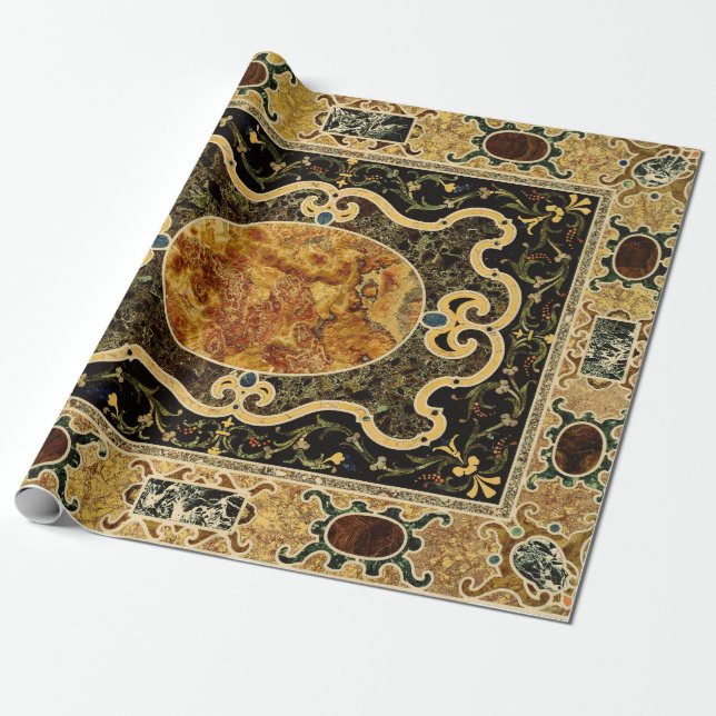 Papier Cadeau Antique Ornementale Italien Motif en pierre (Déroulé)