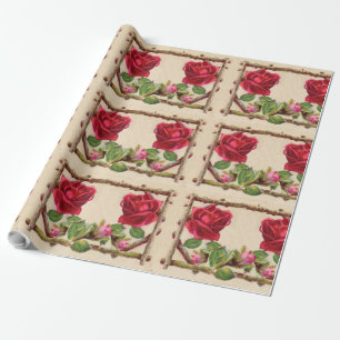 Papier Cadeau Antique victorienne vintage ancienne rose rustique