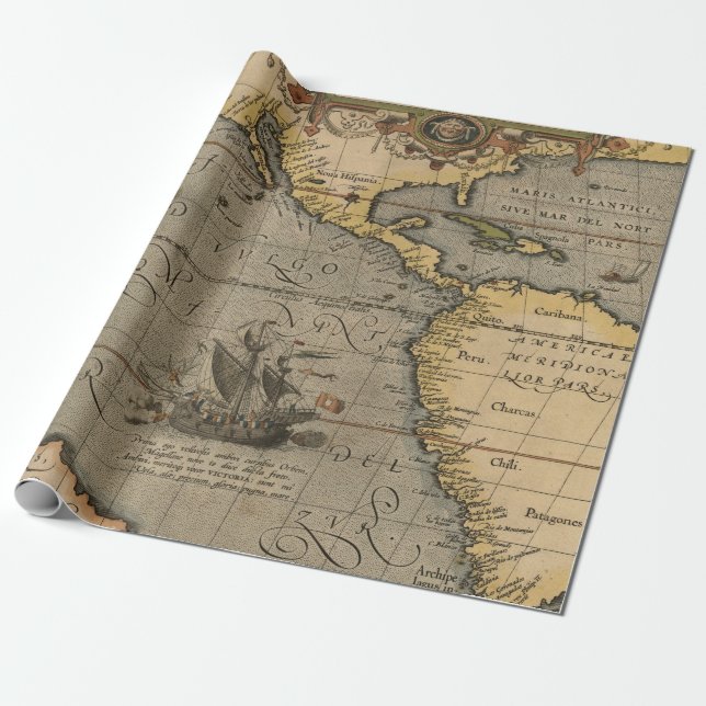 Papier Cadeau Antique vieille carte inspirée (14) étiquette de b (Déroulé)