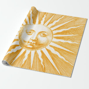 Papier Cadeau Antique Vintage Beige Orangé Jaune Face Soleil