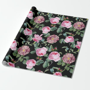 Papier Cadeau Antique Vintage Roses et Orchidées motif