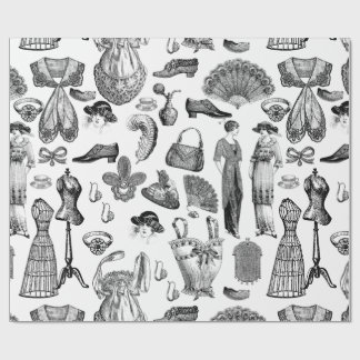 Papier Cadeau antiquité edwardienne mode vintage dames blanc