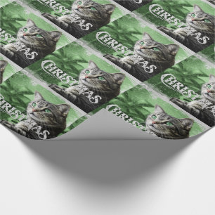 Papier Cadeau APAL - Chat tigré argenté de Noël