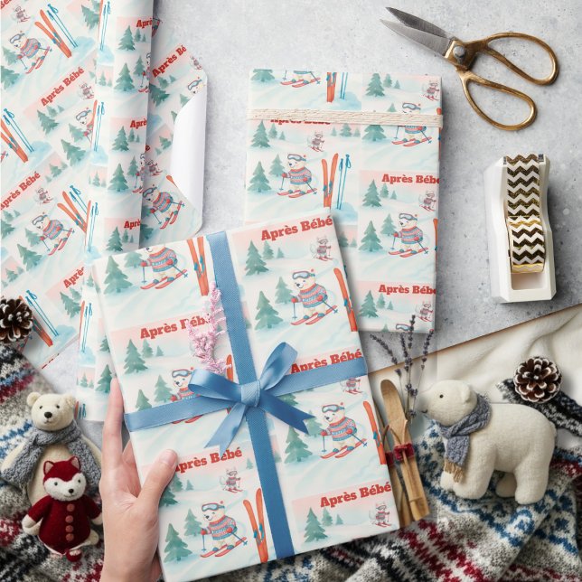 Papier Cadeau Après Bébé  Polar Bear & Arctic Fox Skiing (Après Bébé Polar Bear & Arctic Fox Skiing Wrapping Paper)