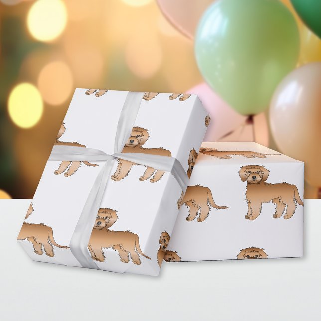 Papier Cadeau Apricot Mini Goldendoodle mignon Motif de dessin a (Créateur téléchargé)