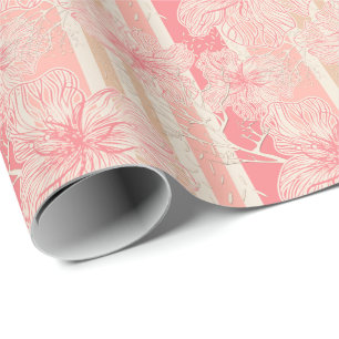 Papier Cadeau Apricot motif à rayures florales rose