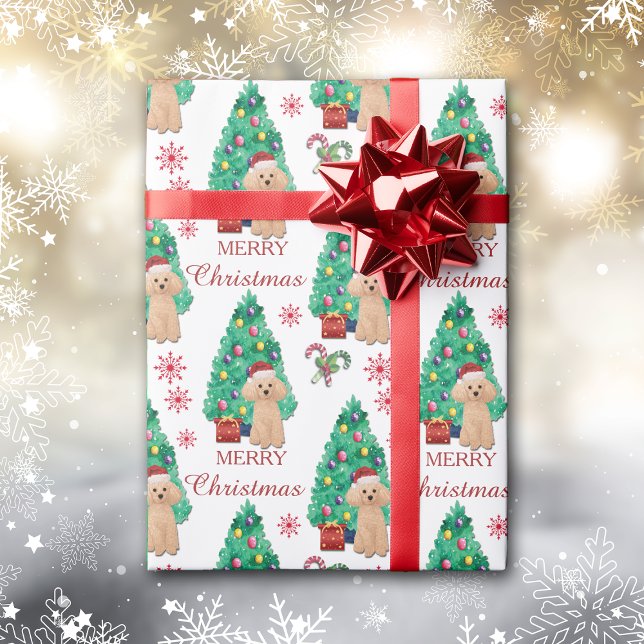 Papier Cadeau Apricot Poodle Chien Motif de Noël (Créateur téléchargé)
