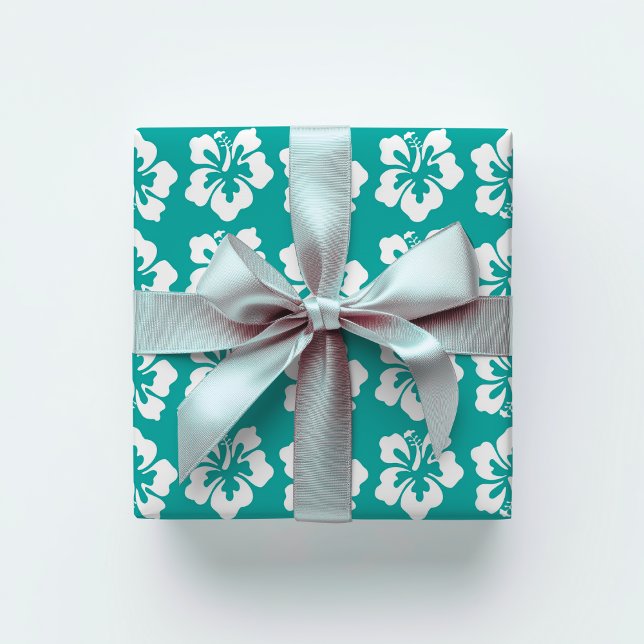 Papier Cadeau Aqua à fleurs tropicales hawaïennes d'Hibiscus (Créateur téléchargé)