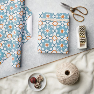 Papier Cadeau Aqua bleu marocain à la main peint à la main