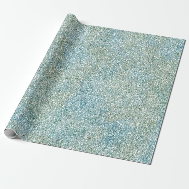 Papier Cadeau Aqua Blue Green Glitzy Parties scintillant (Déroulé)