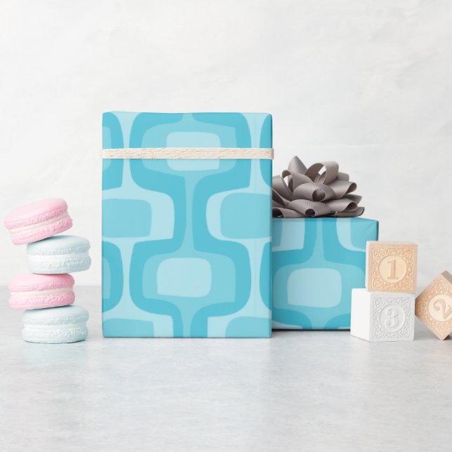 Papier Cadeau Aqua Blue MCM Mmilieu du siècle Abstrait moderne (Baby Shower)
