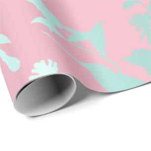 Papier Cadeau Aqua Blue Rose Colibri Flowers