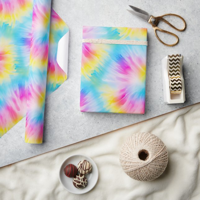 Papier Cadeau Aqua Blue Rose Jaune Rouge Tie Dye (Artisanat)