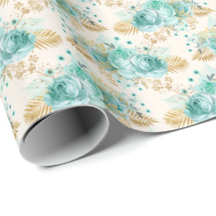 Papier Cadeau Aqua Cream Gold Floral