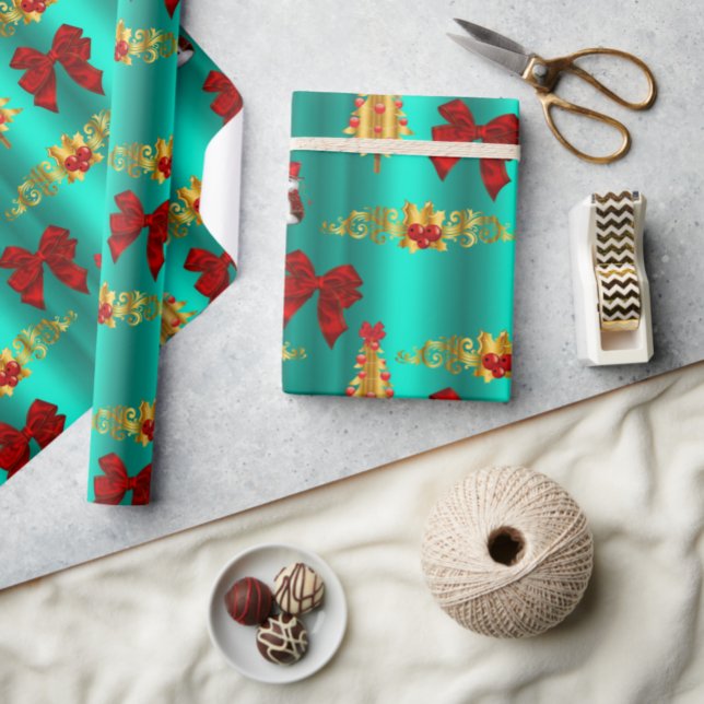 Papier Cadeau Aqua décoratif de Noël rouge (Créateur téléchargé)