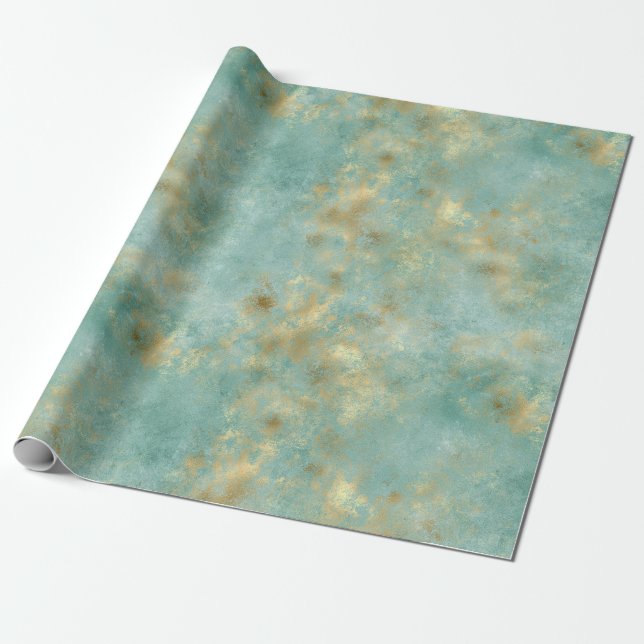 Papier Cadeau Aqua Mint Gold Abstrait (Déroulé)