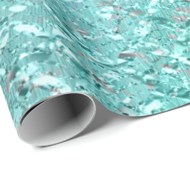 Papier Cadeau Aqua Ocean cristal gris turquoise (Coin rond)