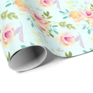 Papier Cadeau Aqua Ombre rose jaune floral