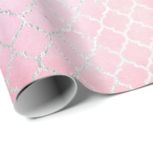 Papier Cadeau Aqua Pastel Ombre Silver Pink Quatrefoil