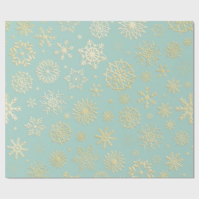 Papier Cadeau Aqua & Teal Xmas Wrapping Paper with Gold Accents (Plat)