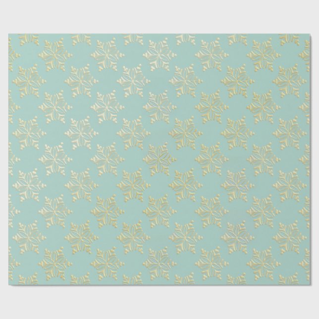 Papier Cadeau Aqua & Teal Xmas Wrapping Paper with Gold Accents (Plat)