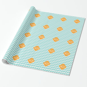 Papier Cadeau Aqua Wht Chevron Cantaloupe Quatrefoil